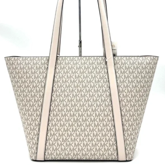Michael Kors Pratt Large Signature Logo Tote Bag & Double Zip Wallet Light Cream - Picture 5 of 11